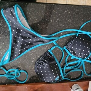 DIXXON Black and Teal Polka Dot Bikini